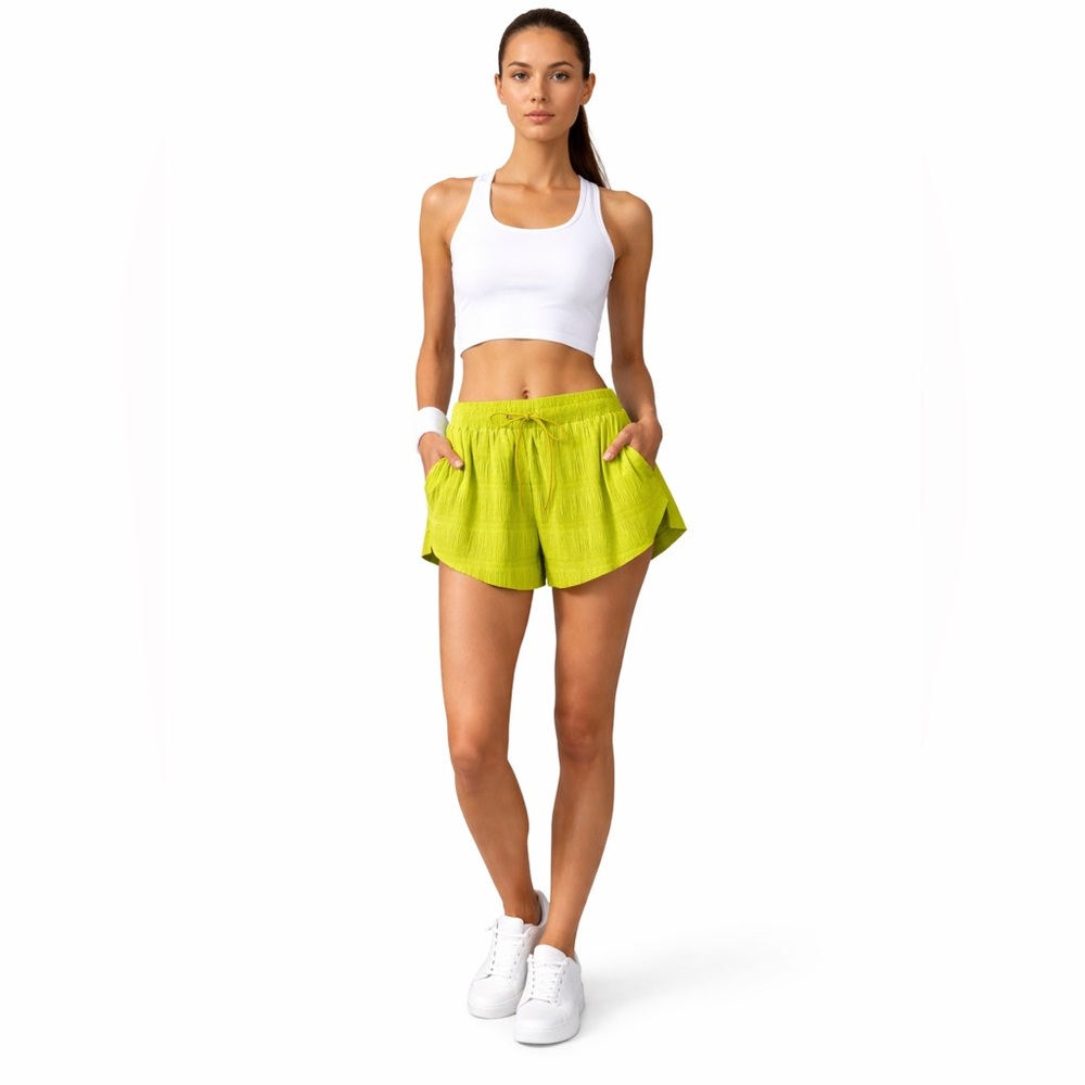 Free People Lime Green Drawstring Shorts Medium Summer Athleisure